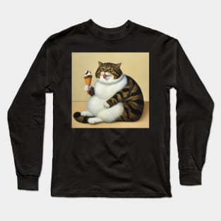 Chonky cat eating ice cream Long Sleeve T-Shirt